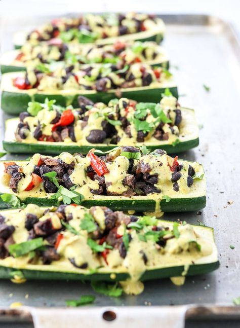 Vegan Stuffed Zucchini Recipe Vegan Stuffed Zucchini, Stuffed Zucchini Recipes, Zucchini Dinner, Zucchini Dinner Recipes, Vegan Cheese Sauce, Stuffed Zucchini, 500 Calories, Zucchini Recipes, Vegan Cheese