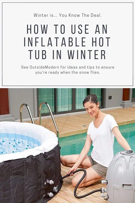 Outside Hot Tub Area, Soft Tub Surround Ideas, Hot Tub In Garage Ideas, Blow Up Hot Tub Deck Ideas, Hot Tub In Winter, Soft Tub Hot Tub, Intex Hot Tub, Soft Tub, Inflatable Spa