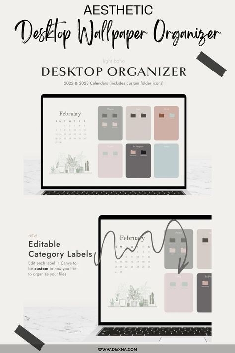 Aesthetic Desktop Wallpaper Organizers: Infuse Style and Organization into Your Workspace — DIAxNA Bd Quotes, Desk Wallpaper, Office Things, Digital Minimalism, Computer Diy, Pretty Office, Custom Folders, Desktop Themes, Folder Cover