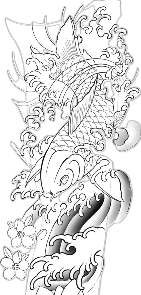 ရာကူဇာ Tattoo, Koi Tattoo Stencil, Koi Fish Tattoo Stencil, Dove And Rose Tattoo, Koi Fish Drawing Tattoo, Dragon Koi Tattoo Design, Koi Fish Tattoo Design, Mandala Tattoos For Women, Cloud Tattoo Design