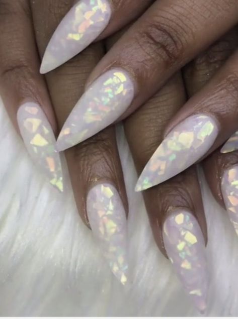 Acrylic Encapsulated Nails, White Opal Nails, Glass Nail Design, Unicorn Nails Designs, Bat Nails, Opal Nails, Blue Acrylic Nails, Unicorn Nails, Pricing Guide