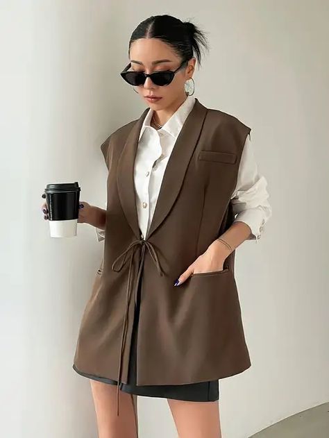 Chic Solid Tie Front Shawl Collar Vest - Elegant Cap Sleeve, Loose Fit, Perfect for Spring & Fall Seasons - Women's Stylish Clothing for Everyday Wear

This is an affiliate link.
#1 #fashion #neutralstyle #womensstyle Shirt And Vest Women, Fall Outerwear, Lightweight Blazer, Casual Cap, Blazer Shirt, Casual Vest, Style Minimaliste, Vest Fashion, Neutral Fashion