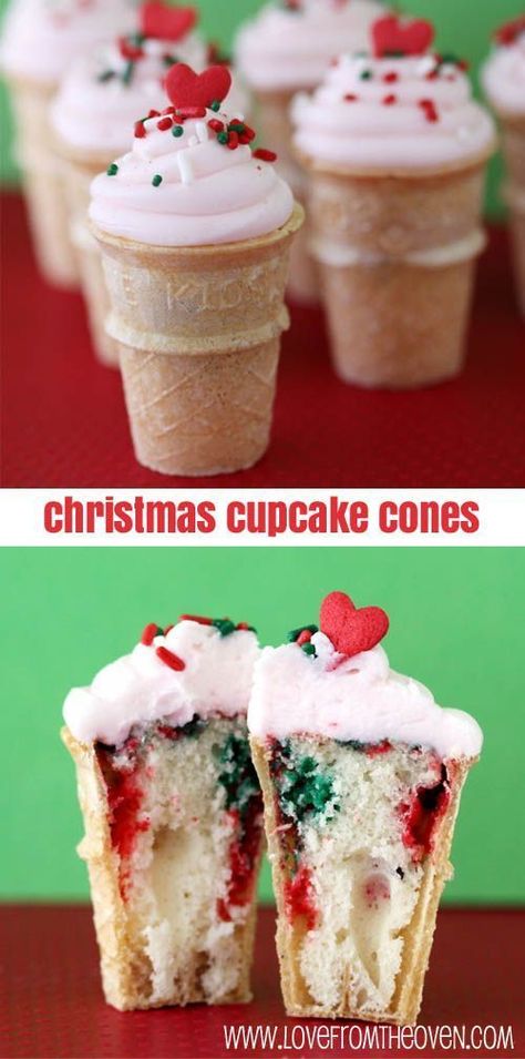 Holiday Cake cones #christmas #cake Christmas Pies, Dessert Holiday, Love From The Oven, Cupcake Cones, Desserts Christmas, Christmas Cupcake, Christmas Dessert, Xmas Food, Christmas Cupcakes