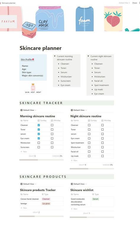 Skincare Routine Notion Template Editable Skincare Routine - Etsy Savings Notion Template, Notion Resources Template, Notion Template Morning Routine, Ipad Notion Template, Beauty Notion Template, Skin Care Notion Template, Glow Up Notion Template, Notion Template Ideas Self Care, Skincare Notion Template