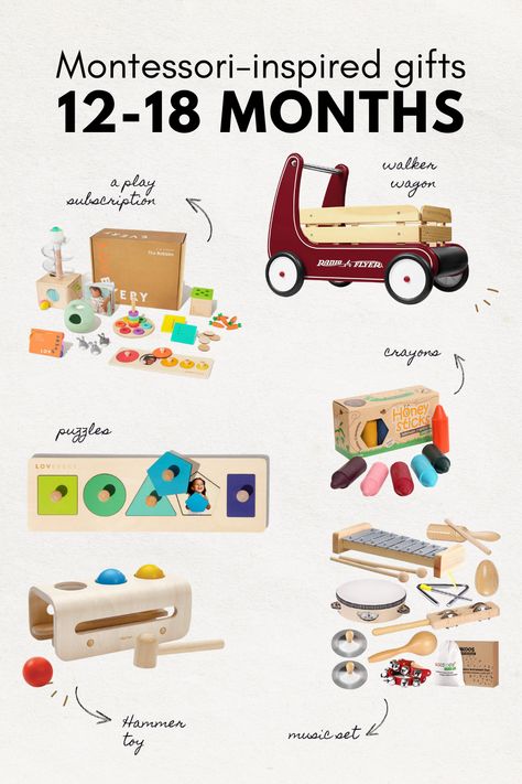 Montessori-Inspired Gift Guide — Home and on the Way Montessori Toys For One Year Old, Montessori First Birthday Gifts, Montessori Toys 6-12 Months, Forest Playhouse, One Year Baby Gift, 1st Birthday Boy Gifts, Baby Handling, Quick Diy Gifts, Best Toddler Gifts