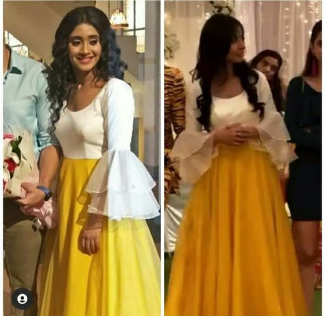 Naira Dresses In Yrkkh Kurti Latest, Nyra Dress, Blue Floral Dress Outfit, Naira Dresses, Desinger Dresses, Pakistani Dresses Party, Indian Bride Outfits, Shivangi Joshi, Fashion Design Dress