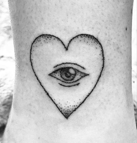 Eye Stick And Poke, Heart With Eye Tattoo, Shaded Heart Tattoo, Heart Eye Tattoo, Stipple Shading Tattoo, Eye Pfp, Eye Tattoo Meaning, Shading Tattoo, Marigold Tattoo