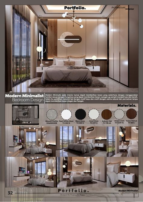 Interior Design Modern Minimalist, Interior Design Presentation Boards, Interior Presentation, Interior Design Basics, Interior Design Portfolio Layout, Hotel Room Interior, Interior Design Sketchbook, Interior Design Layout, Modern Minimalist Bedroom