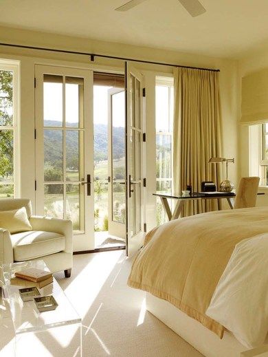 Classic ranch house nestled on the beautiful Santa Lucia Preserve Pale Yellow Bedroom, Ranch House Bedroom, Bedroom Yellow, Restful Bedrooms, Beautiful Bedrooms Master, Bedroom Door Design, House Bedroom, Yellow Bedroom, Ranch Style Home