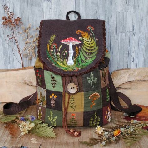 Originally by the decommissioned Julia Linentale on Etsy. NOT MY BACKPACK. Just inspiration. Link to her IG: https://www.instagram.com/julia_linentale/ Color Of Night, Baby Raccoon, Linen Sundress, Hand Gloves, Flower Tea, Autumn Forest, Baby Bag, Linen Fabric, Hand Embroidered