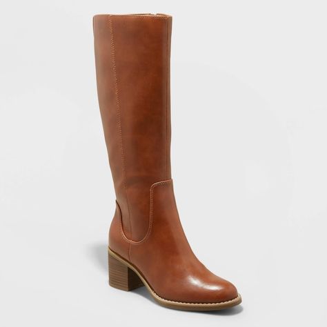 For a Pep in Your Step: Universal Thread Tatiana Heeled Riding Boots Cognac Heels, Target Boots, Brown Riding Boots, Womens Riding Boots, Slouched Boots, Block Heel Boots, Leather Riding Boots, Wide Calf, Brown Leather Boots