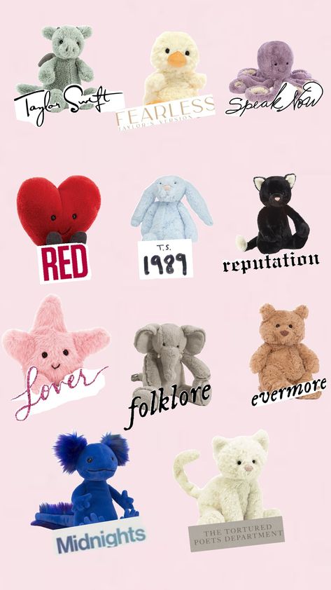 the eras as jelly cats Cute Jelly Cats, Jelly Cats Aesthetic, Taylor Swift Albums, Taylor Swift Birthday Party Ideas, Taylor Swift Book, Taylor Swift Jokes, Taylor Swift Merchandise, Jelly Cat, Jellycat Stuffed Animals