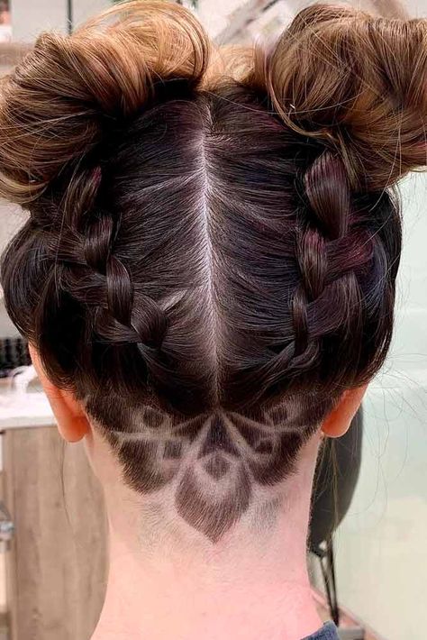 Feminine Undercut Hairstyle #braidedhair #prettyhairstyles Undercut Hair Designs, Undercut Hairstyles Women, Undercut Designs, Undercut Long Hair, Shaved Hair Designs, Undercut Women, Edgy Hair, Penteado Cabelo Curto, Undercut Hairstyles