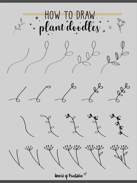 How To Draw Flower Doodles, Wildflower Doodles Simple, How To Draw Wild Flowers, Easy Floral Doodles, How To Draw Vines, Reading Journal Printable, Wildflower Drawing, Plant Doodle, Calligraphy Doodles