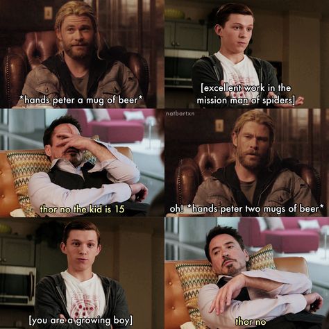 i can see this happening inspo: infinitelymonstrous on tumblr #thor #tonystark #peterparker #spiderman #ironman #avengers