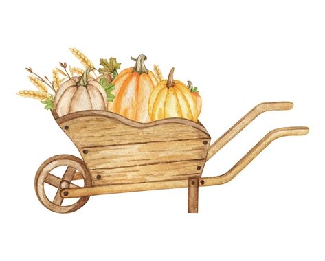 Photo watercolor wheelbarrow with pumpki... | Premium Photo #Freepik #photo #watercolor-pumpkin #pumpkin #autumn-watercolor #october Pumpkin Cart, Vintage Pumpkin, Vintage Autumn, Canvas Print, Stars, Canvas