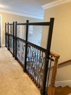 Child Senior Safety: Banister safety walls for stairways and balconies Stairs Safety Ideas, Staircase Safety Ideas, Banister Safety Ideas, Childproofing Stairs, Banister Safety Wall, Upstairs Railing Safety, Replace Half Wall With Railing, Baby Proofing Stairs, Banister Remodel