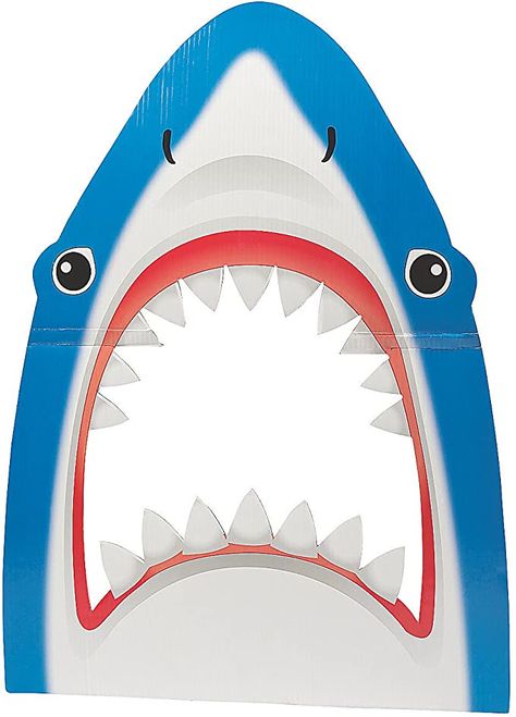 Amazon.com: Shark Cardboard Cutout Photo Booth Prop (3 feet tall) Shark Party Decor: Toys & Games Kids Luau Parties, Shark Bathroom, Pool Party Supplies, Shark Photos, Shark Themed Birthday Party, Surf Party, Luau Theme Party, Bag Toss Game, Photo Booth Prop