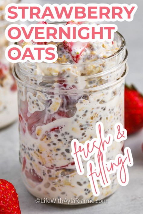 Whip up these delicious Strawberry Overnight Oats for a quick, nutritious, and satisfying breakfast! This easy recipe combines rolled oats, Greek yogurt, chia seeds, fresh strawberries, and a touch of vanilla, all soaked overnight to perfection. Ideal for busy mornings or meal prep, these overnight oats are sure to become a breakfast favorite. 🌟🍓🥣 #OvernightOats #HealthyBreakfast #MealPrep #StrawberryOats #EasyRecipes via @aylarianne Overnight Oats Recipe Strawberry, Easy Strawberry Overnight Oats, Overnight Oats With Yogurt And Chia, Overnight Oats Coconut Milk, Overnight Oats Strawberry, Strawberry Overnight Oats No Yogurt, Strawberry And Cream Overnight Oats, Steel Cut Overnight Oats, Strawberry Greek Yogurt Overnight Oats