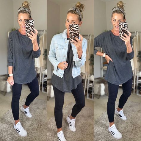 This comfy long sleeved top is perfect dressed down or up! So easy to style!! I sized up one!! Size down a 1/2 in my sneakers! The jacket + leggings run TTS!! #FoundItOnAmazon #AmazonFashion Cute Outfits With Leggings, Teaching Outfits, Long Sleeved Top, Athleisure Outfits, Casual Work Outfits, Estilo Boho, Mom Outfits, Fall Winter Outfits, Outfits Casuales