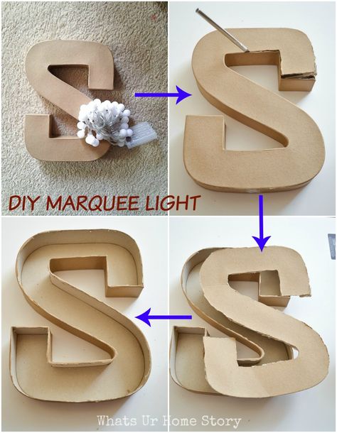 How to DIY a Marquee Letter Light Diy Light Up Letters Cardboard, Marquee Letters With Flowers, Diy Alphabet Letters, Hobby Lobby Letters, Diy Hobby Lobby, Diy Marquee Letters, How To Make Letters, Lighted Marquee Letters, Cardboard Letters