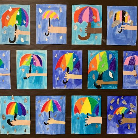 Umbrella Art Project, Rainy Day Umbrella, Senior Infants, Kindergarten Art Crafts, Kids Umbrella, Weather Crafts, Sun Projects, Kids Umbrellas, Fall Art Projects