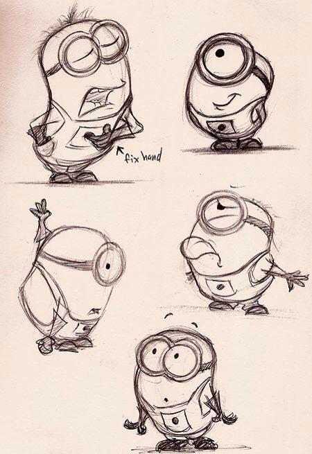 Minion Pencil Drawing, Drawing Simple Characters, Dairy Doodles, Disney Cartoons Drawings, Minion Doodle, Small Sketchbook Ideas, Minions Drawing, Minion Sketch, Lunchbox Doodles