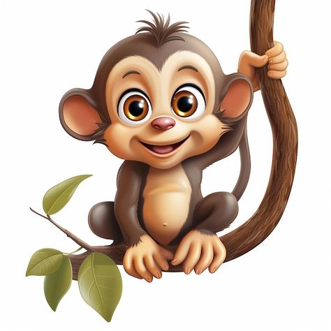 Premium Photo | Adorable Cartoon Monkey Sitting on a Branch Cute Jungle Animal Illustration Animal 3d Art, Cute Monkey Drawing, Animated Monkey, Monkey Photos, Monkey Images, Monkey Photo, Monkey Sitting, Jungle Cartoon, Cute Jungle Animals