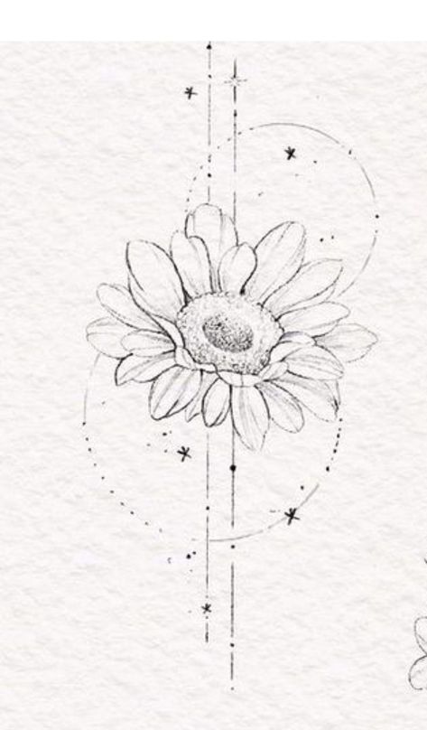 Simple Cute Thigh Tattoos, Sunflower And Lotus Tattoo, Boho Daisy Tattoo, You Are My Sunshine Sunflower Tattoo, Sun And Flowers Tattoo, Daisy Tattoo Designs Vintage, Sun Flower Tattoos, Sunflower Moon Tattoo, Sunflower And Sun Tattoo