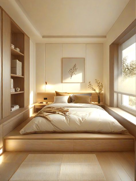 Raise 20cm to make a platform
Make the space more layered  
Built-in mattress does not shift and slide
The sense of security is so nice Platform In Bedroom, Raised Platform Bedroom, Bed Inspo, Platform Bedroom, Raised Platform, Design Clothes, The Bedroom, So Nice, Fashion Design Clothes