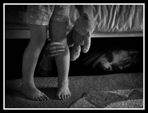 When you were small, you couldn’t sleep for fear of those scary monsters you knew were hiding under your bed. Now, as a woman, you might find such a monster IN your bed. This is obviously a problem, especially since you invited Mr. Monster to join you under those soft, fuzzy blankets...Why would you invite a monster into your BODY? He is scary. His energy is toxic. He seeps slowly like poison into your heart and soul. He knows nothing of love.~ The Joy of Narcissism” Horror Photography, Monster Under The Bed, Creepy Photos, The Boogeyman, Night Terror, Creepy Pictures, Urban Legends, Creepy Art, Ghost Stories