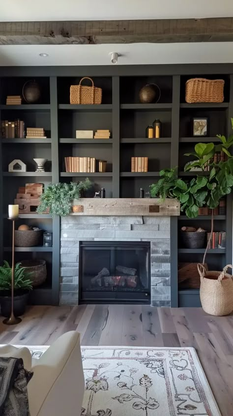 Best Built-In BookShelves Around A Fireplace Design Ideas - Decoholic Decorating Built Ins, Shelves Around Fireplace, Bookshelves Around Fireplace, Builtin Bookshelves, Painted Built Ins, Fireplace Bookcase, Office With Fireplace, Fireplace Design Ideas, Built In Around Fireplace