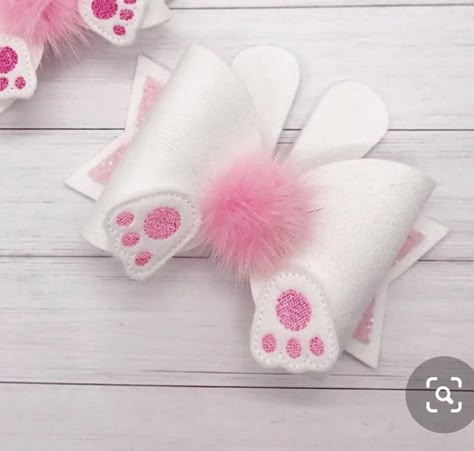 Bunny Hair Bows, Girls Hair Bows Diy, Fluffy Tail, Easter Bows, Bow Template, Tail Hair, Diy Bows, Easter Hair Bow, Handmade Hair Bows