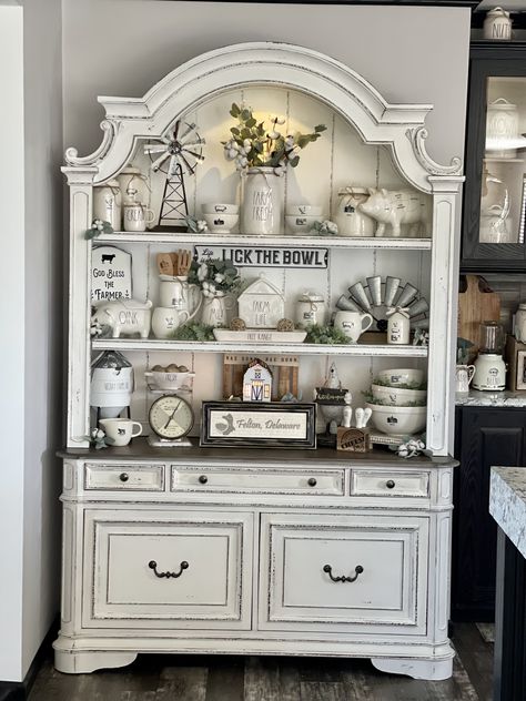 Farmhouse China Cabinet Decor, Kitchen Hutch Decor, China Cabinet Decor, Farmhouse China Cabinet, Kitchen Display Cabinet, Farmhouse Dining Rooms Decor, Hutch Decor, Dining Room Hutch, Farmhouse Dining Room