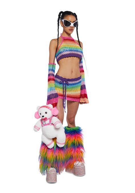 Women's Clothing Clearance & Sale – Dolls Kill Rainbow Rave Outfit, Shrek Rave, Rave Halloween Costumes, Dresses With Cowboy Boots, Rave Babe, Crochet Festival, Rainbow Crochet, Corset Mini Dress, Rave Festival