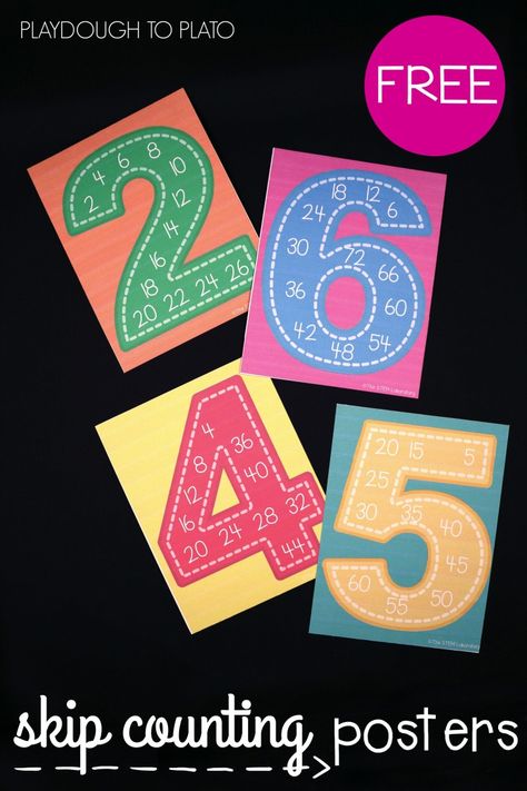 FREE skip counting posters plus fun ways to teach skip counting. Great ideas for preschool, kindergarten and first grade! Skip Counting Posters, Teaching Multiplication, Daily Five, Skip Counting, Free Math Worksheets, Homeschool Math, Math Numbers, Free Math, First Grade Math