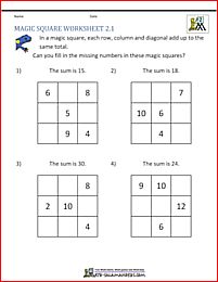 2nd Grade Magic Square puzzle - fill in the missing numbers to make a magic square. 36 Vayadhinile, Teaching Habitats, Magic Squares Math, First Grade Math Worksheets, Math Magic, Math Sheets, Maths Worksheets, Math Riddles, Math Puzzles