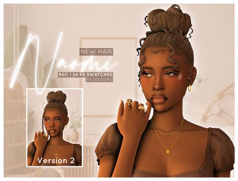 With And Without Bangs, Textured Bun, Sims 4 Curly Hair, Messy Curly Bun, Sims 4 Black Hair, The Sims 4 Skin, Curly Bun, New Hairstyles, Sims 4 Children