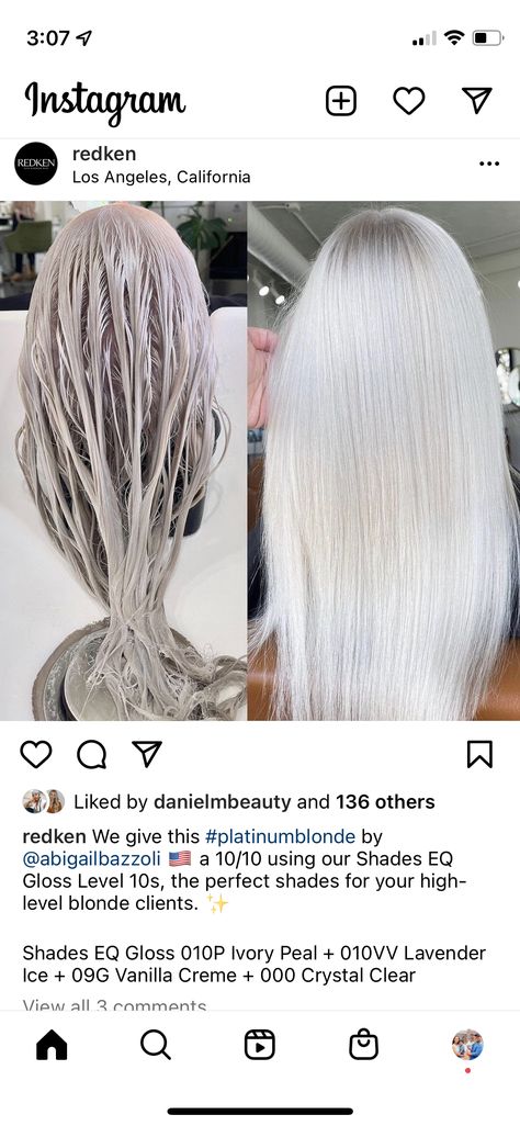 Redken Shades Platinum Formula, Redkin Eq Shades Formulas Silver, Toned Platinum Blonde Hair, Platinum Blonde Redken Shades Eq, Redken Shades Eq Formulas Platinum, Platinum Blonde Hair Redken Formula, Redken White Blonde Formula, White Hair Toner Formula Shades Eq, White Toner Formulas