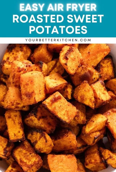 Elevate your meals with our quick and healthy air fryer sweet potatoes. Perfectly seasoned and roasted, these sweet potatoes are crispy yet tender. An easy, nutrient-dense recipe that's great for a nutritious and tasty side dish for any meal. Nutrient Dense Chicken Recipes, Air Fry Sweet Potato, Sweet Potato Air Fryer, Sweet Potato Recipes Air Fryer, Sweet Potato Rounds Air Fryer, Air Fryer Sweet Potatoes, Sweet Potato Recipes Air Fryer Cinnamon, Cubed Sweet Potatoes Air Fryer, Diced Sweet Potato Recipes Air Fryer