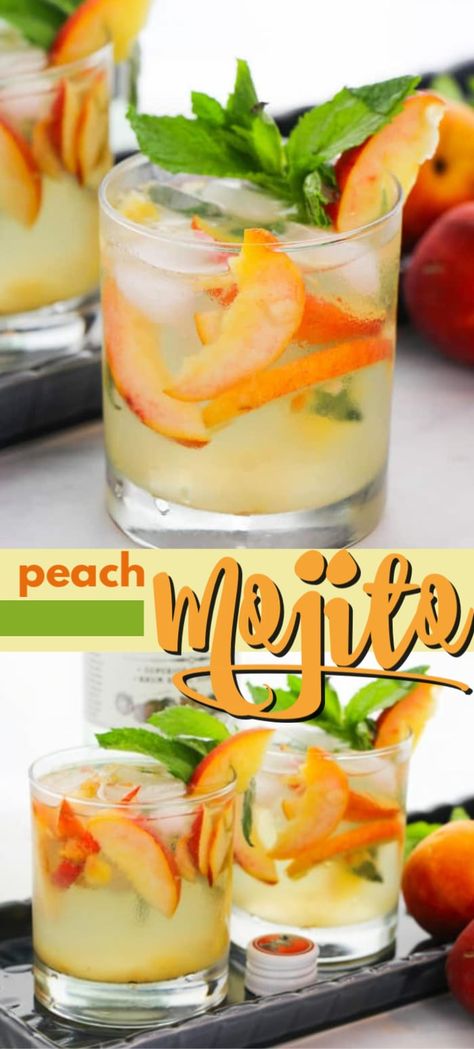 Peach Mojito, Fruity Summer Cocktails, Drink Party, Backyard Parties, Mojito Cocktail, Mojito Recipe, Boozy Drinks, Summer Cocktail Recipes, Rum Cocktail