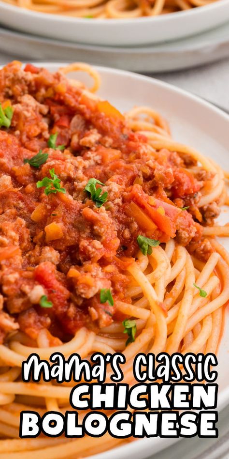 This chicken Bolognese recipe makes a tasty change from classic beef Bolognese Simple Bolognese Recipe, Chicken Bolognese Sauce, Healthy Ground Chicken, Balsamic Chicken Pasta, Chicken Bolognese, Beef Bolognese, Homemade Bolognese Sauce, Type Of Pasta, Homemade Bolognese