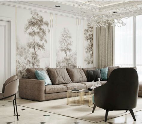 Tv Wall With Wallpaper, Backwall Design, Wall With Wallpaper, Behind Sofa, Marble Room, Modern Apartment Design, Reception Sofa, Sofa Wall, Art Interiors