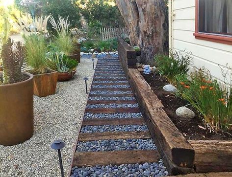 Railroad Ties Landscaping, Side Yard Landscaping, Front Garden Landscape, Deck Designs, Privacy Fences, Low Maintenance Landscaping, Have Inspiration, Diy Yard, Yard Design