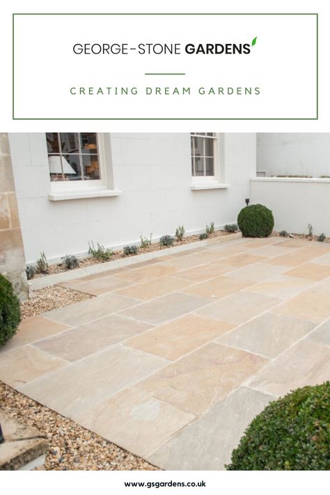 Natural Sandstone Paving, Verandah Paving Ideas, Limestone Paving Patio, Cottage Paving Ideas, Cotswold Patio Ideas, Small Courtyard Paving Ideas, Garden Tiling Ideas, Patio Slabs Ideas Natural Stones, Sandstone Paving Patio