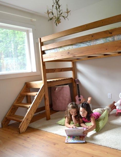 Camp Loft Bed, Loft Bed Stairs, Loft Bed Plans, Diy Loft Bed, Kids Loft, Loft Bunk Beds, Building Stairs, Murphy Bed Plans, Bunk Beds With Stairs