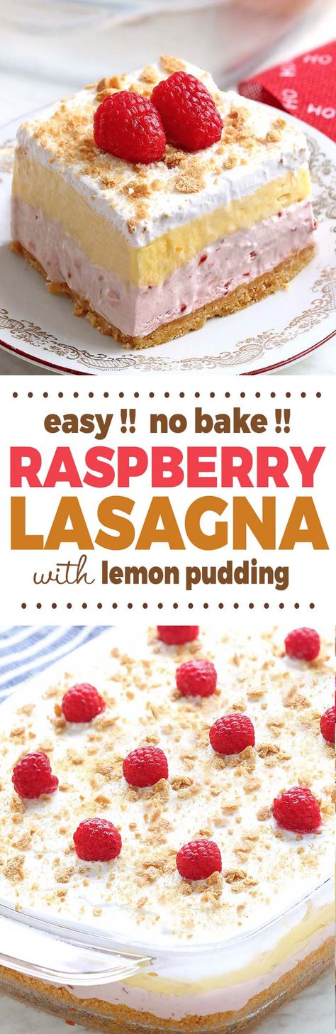 Raspberry Lasagna, No Bake Raspberry Cheesecake, Cheesecake Lasagna, Lemon Lasagna, Lush Desserts, Dessert Lasagna, Raspberry No Bake Cheesecake, Raspberry Desserts, Lemon Dessert