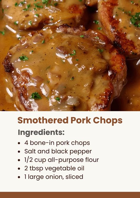 Smothered Pork Chops Crab And Shrimp Recipe, Bone In Pork Chops, Smothered Pork, Pork Chop Recipes Baked, Pork Chop Dinner, Smothered Pork Chops, Chop Recipes, Meals Ideas, Dinner Bell