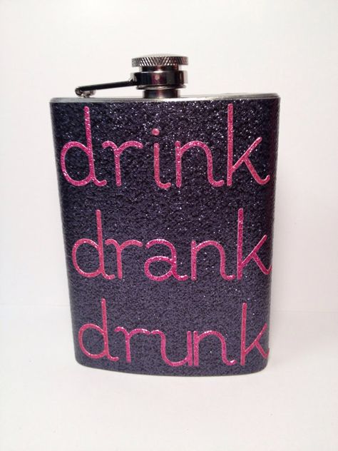 Painted Flask, Glitter Flask, Drink Drank Drunk, Cooler Painting, Asking Bridesmaids, Bridesmaid Boxes, Sorority Crafts, Alpha Chi, Kappa Delta