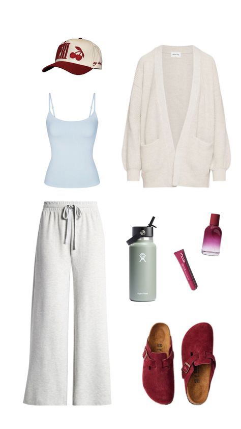 Comfy Sunday weekend outfit aesthetic boring basic outfit tank top cardigan trucker hat college outfit winter fall warm cozy College Outfit Winter, Cozy College Outfit, College Outfits Winter, College Outfit, Tank Top Outfits, School Fits, Outfit Winter, Outfit Aesthetic, Weekend Outfit